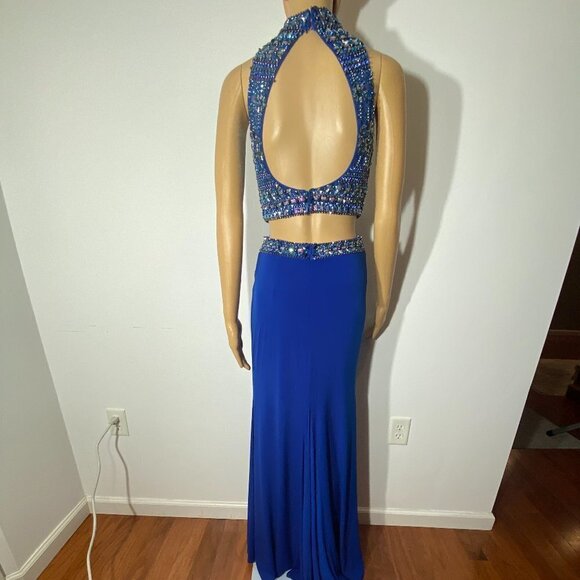 Sherri Hill 2 Piece Royal Blue Beaded Prom Dress Size 4 - Picture 6 of 13